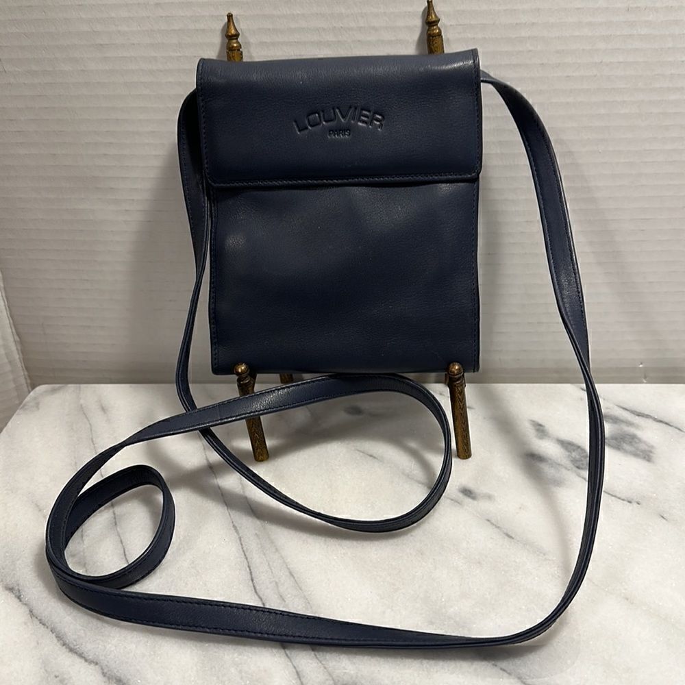 Louvier Paris blue leather crossbody wallet traveling - Picture 9 of 12